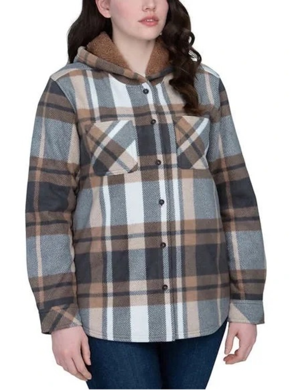 RealTree Women’s Brown & Grey Plaid Fleece Jacket / Size XXL